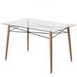 Rectangle Clear Glass Top Accent Dining Table with 4 Beech Metal Frame Solid Wood Legs | Modern Space Saving Small Leisure Tea Desk 47.25" W x 31.5" D x 29.5" H for Kitchen Dining Room, Living Room - LEHADAR