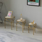 Decorative Gold Metal Round Plant Stand, Modern White Marble Look Top Display End Side Table, Set of 3 - LEHADAR