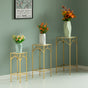 Decorative Gold Metal Square Plant Stand, Modern White Marble Look Top Display End Side Table, Set of 3 - LEHADAR
