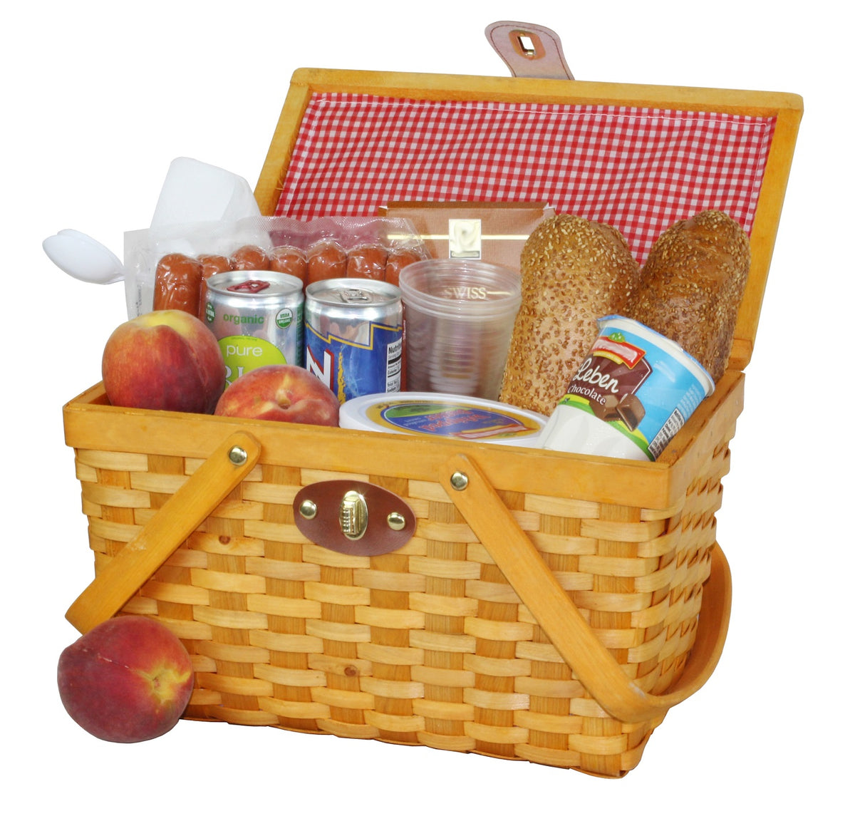 Picnic Basket Gingham Lined with Folding Handles - LEHADAR