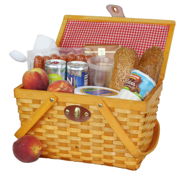 Picnic Basket Gingham Lined with Folding Handles - LEHADAR