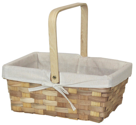 12 Inch Rectangular Woodchip Picnic Basket Lined with White Fabric - LEHADAR