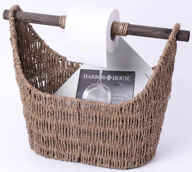 Free Standing Magazine and Toilet Paper Holder Basket with Wooden Rod - LEHADAR