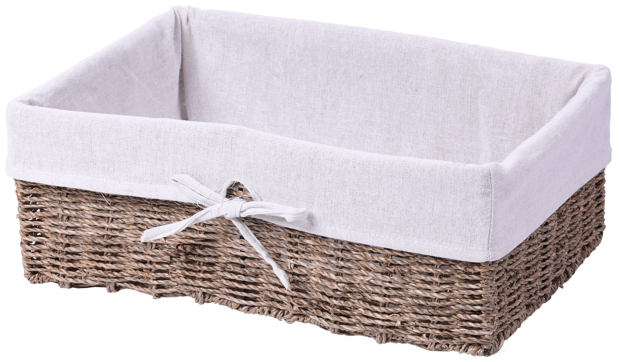 Large Seagrass Shelf Storage Basket with White Lining - LEHADAR