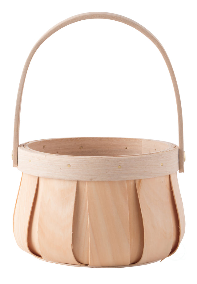 Small Round Natural Woodchip Wooden Decorative Storage Basket with Handle - LEHADAR