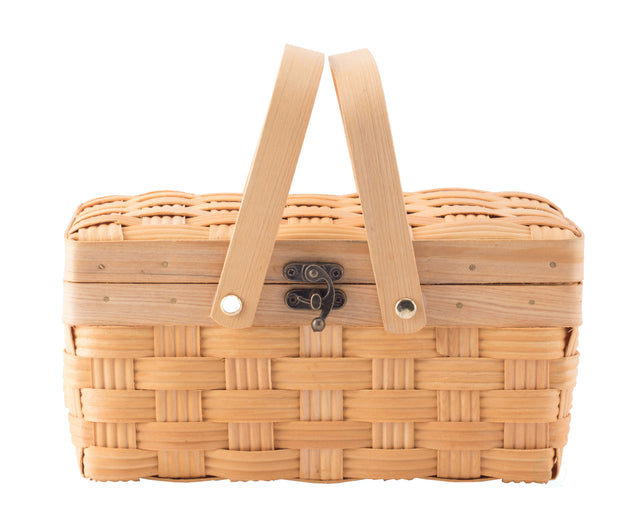 Small Woodchip Picnic Basket with Cover and Folding Handles - LEHADAR