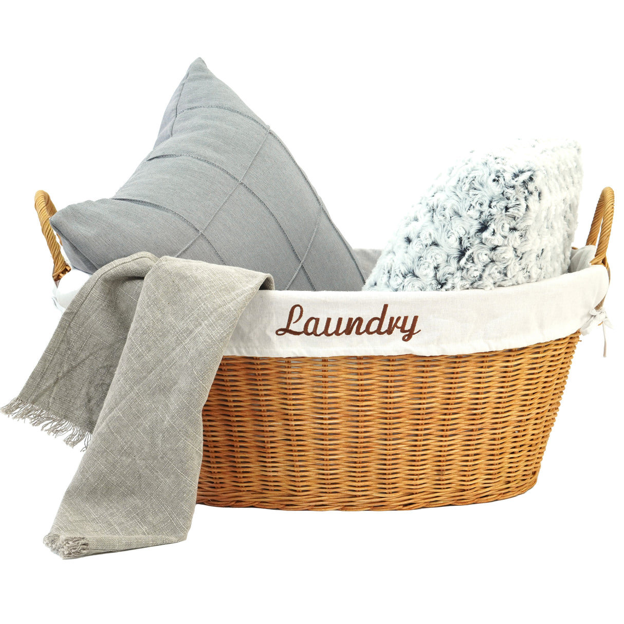 Rattan Laundry Basket with Handles and White Cotton Removable Lining, Natural - LEHADAR