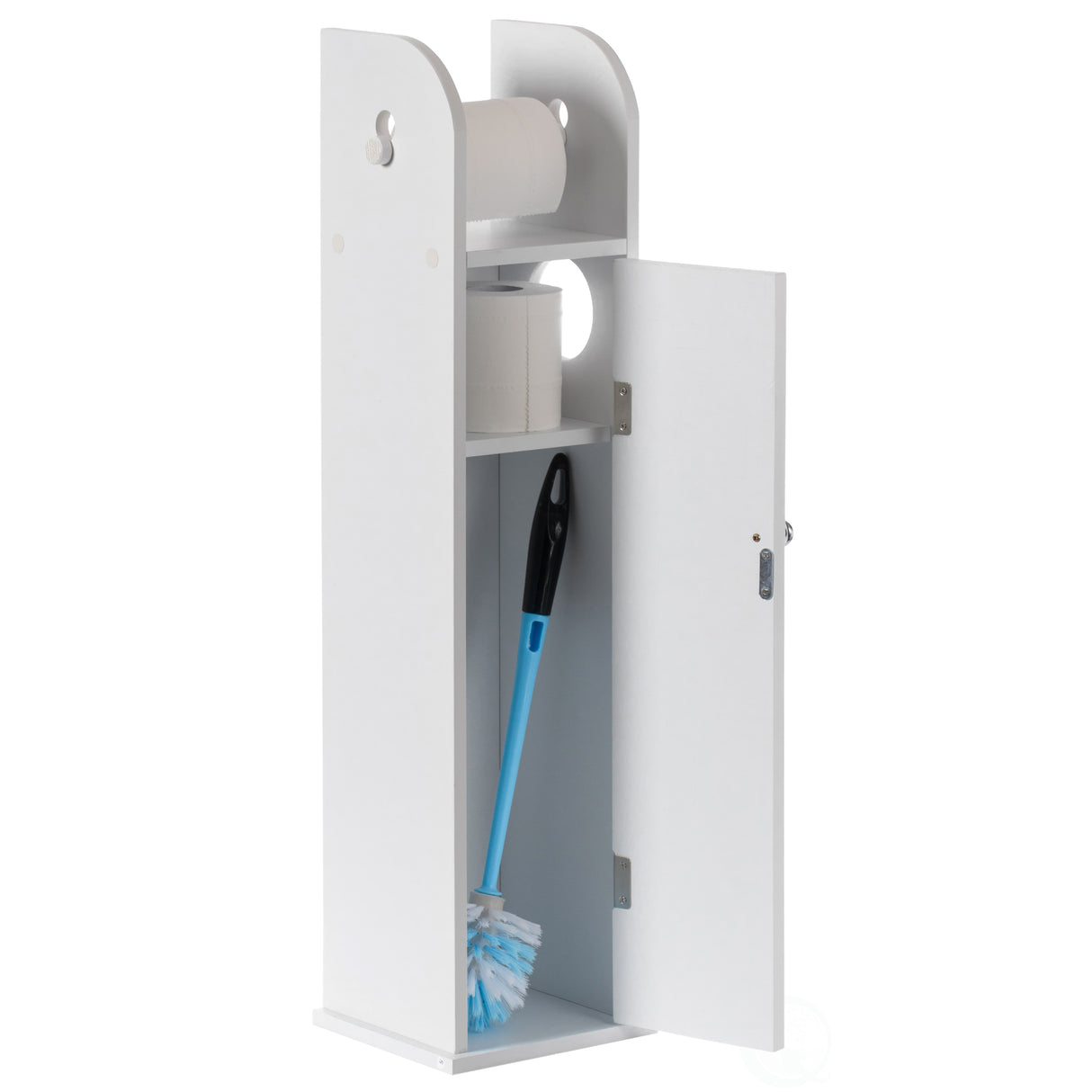 White Freestanding Bathroom Toilet Paper Roll Holder with Storage and Extra Slot For Tissue Roll - LEHADAR