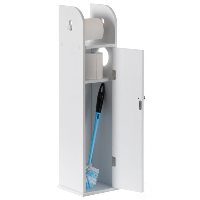 White Freestanding Bathroom Toilet Paper Roll Holder with Storage and Extra Slot For Tissue Roll - LEHADAR