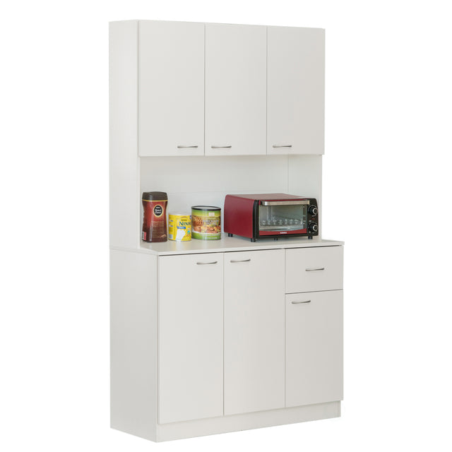 Kitchen Pantry Storage Cabinet with Drawer, Doors and Shelves, White - LEHADAR