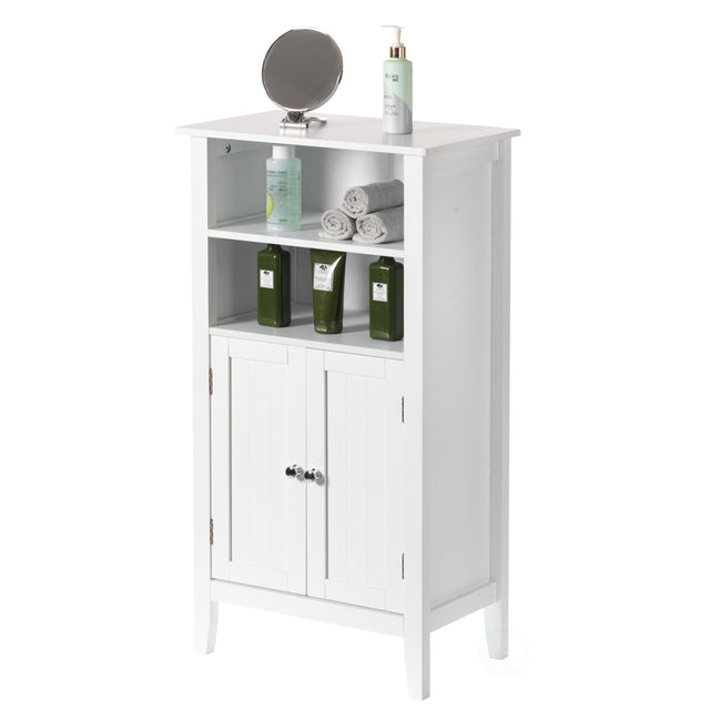 White Bathroom Storage Cabinet with 2 Doors and 2 Open Shelves for Bedroom, Bathroom, and Vanity - LEHADAR