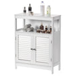 Wooden White Modern Storage Bathroom Vanity Cabinet with Adjustable Shelves and Two Horizontal Planks Design Doors - LEHADAR