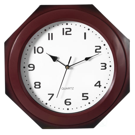 Contemporary Brown Octagon Shaped 11.6-inch Wall Clock - Decorative Wood-Look Plastic Clock for Living Room, Kitchen, or Dining Room - Modern Home Decor Accent Piece with Vintage Charm - LEHADAR