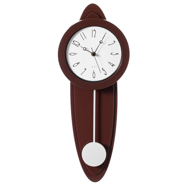 Modern Grandfather Brown Oval Pendulum Wood-Looking Plastic Wall Clock for Living Room, Kitchen, or Dining Room - LEHADAR