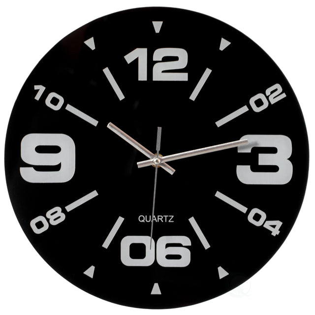 Black Decorative Unique Modern Round Glass Wall Clock, for Living Room, Kitchen, Dining or Bedroom - LEHADAR