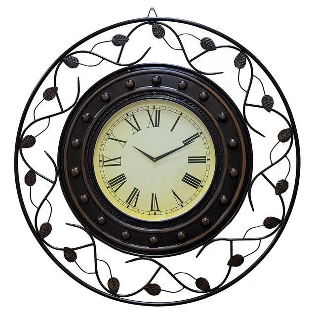 Vintage Roman Numerical 36 in Wall Clock with Elegant Black Metal Leaf Design Frame - for Dining, Living Room, or Kitchen - Antique Style, Large Numbers, Unique Wall Art, Traditional Clock - LEHADAR