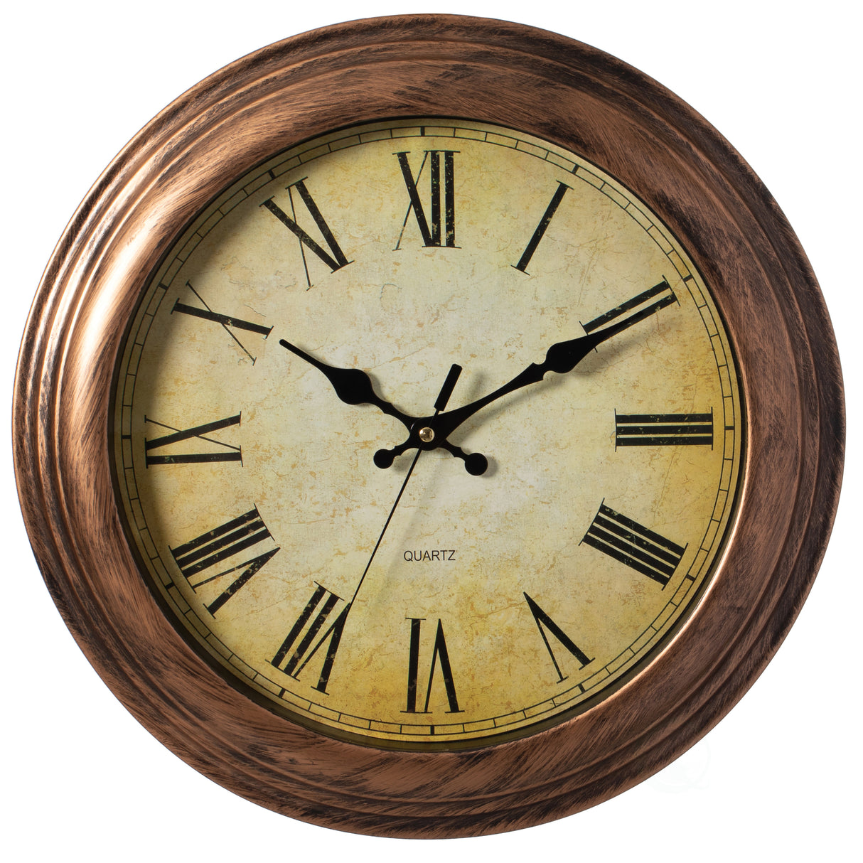 15.5 in Wall Clock for Home Kitchen Living/Dining Room Office Over Fireplace Decor, Easy to Read, Rustic Bronze, Non-Ticking, Large Roman Numerals, Battery Operated, Plastic Traditional Round Clock - LEHADAR