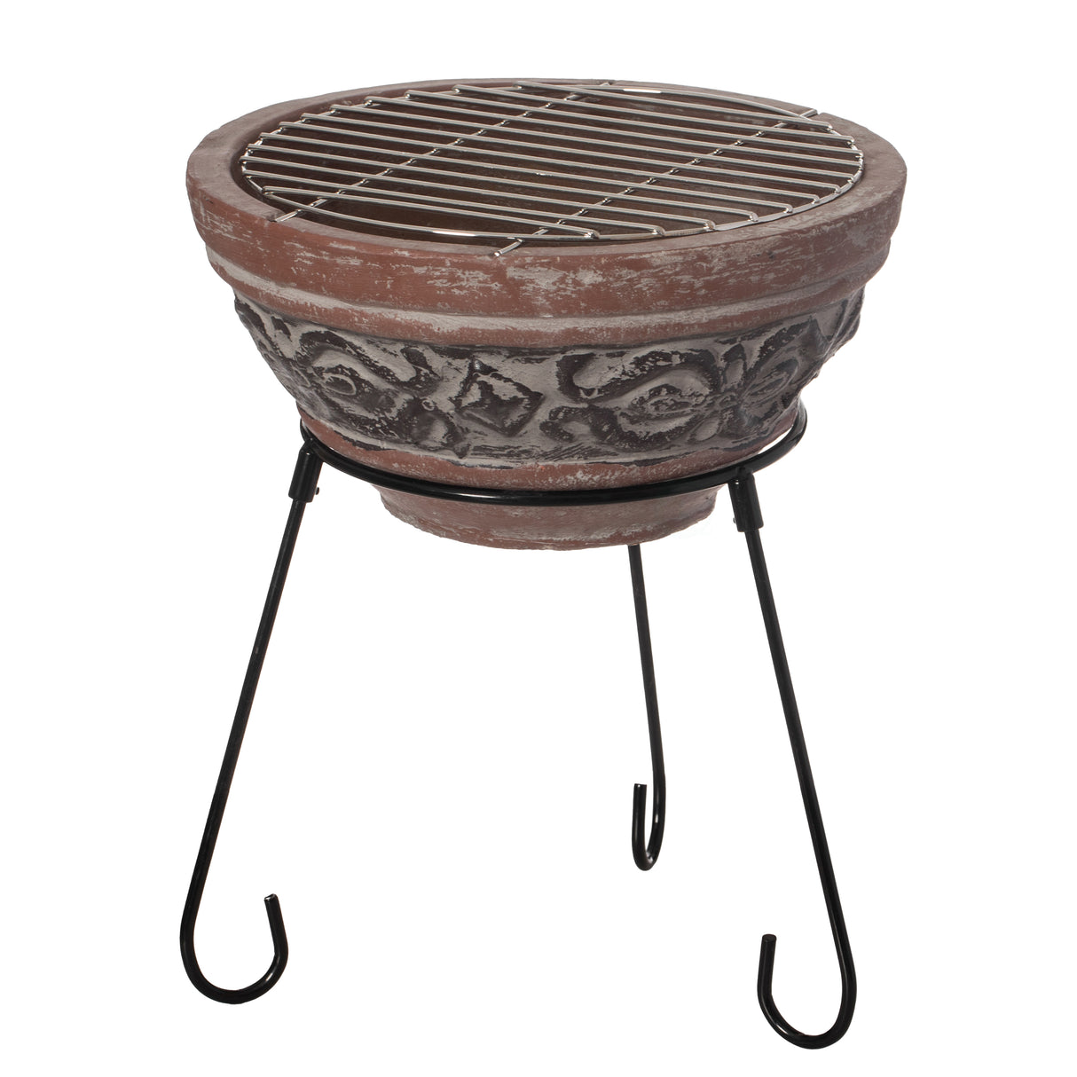 Outdoor Small Red and Gray Clay Grill Accent Design Charcoal Burning Fire Pit with Sturdy Metal Stand, Barbecue, Cocktail Party, Family Gathering, Cozy Nights Fire Pit - LEHADAR
