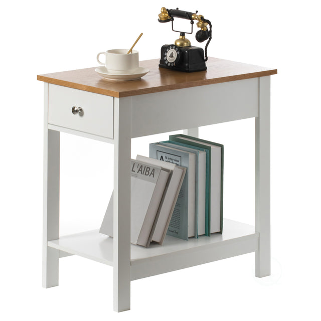 White End or Sofa Side Table With Wooden Drawer and Shelf For Entryway, Living room, and Bedroom - LEHADAR