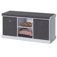 MDF Storage Box Shoe Bench with 2 Shelves, Foldable Baskets and a Gray Cushion, White - LEHADAR