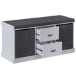 MDF Storage Box Shoe Bench with 2 Drawers, Foldable Baskets and a Gray Cushion, White - LEHADAR