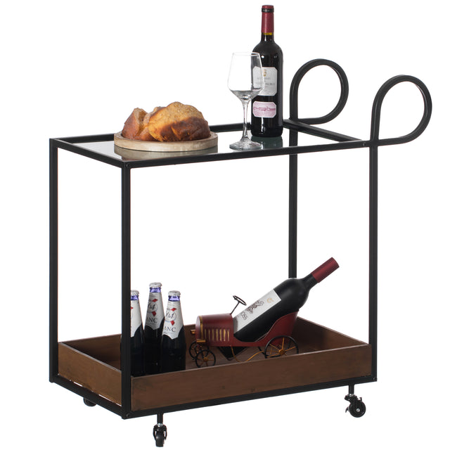 Metal Wine Bar Serving Cart with Rolling Wheels and Handles for Dining, Living room or Entryway - LEHADAR