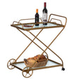 Gold Metal Wine Bar Serving Cart with Rolling Wheels and Handles for Dining, Living room or Entryway - LEHADAR