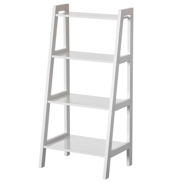 Decorative White Wooden Modern 4-Tier Ladder Bookshelf, Flower and Plant Display - LEHADAR