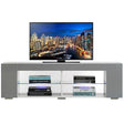 White Entertainment TV Stand with LED Lights and Glass Shelves with UV Frame - LEHADAR
