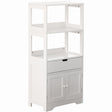 Tall Freestanding Wooden Storage Vanity, Kitchen Pantry, and Bathroom Cabinet Organizer, with 2 Open shelves, A drawer and 2 Door Cabinet, White - LEHADAR