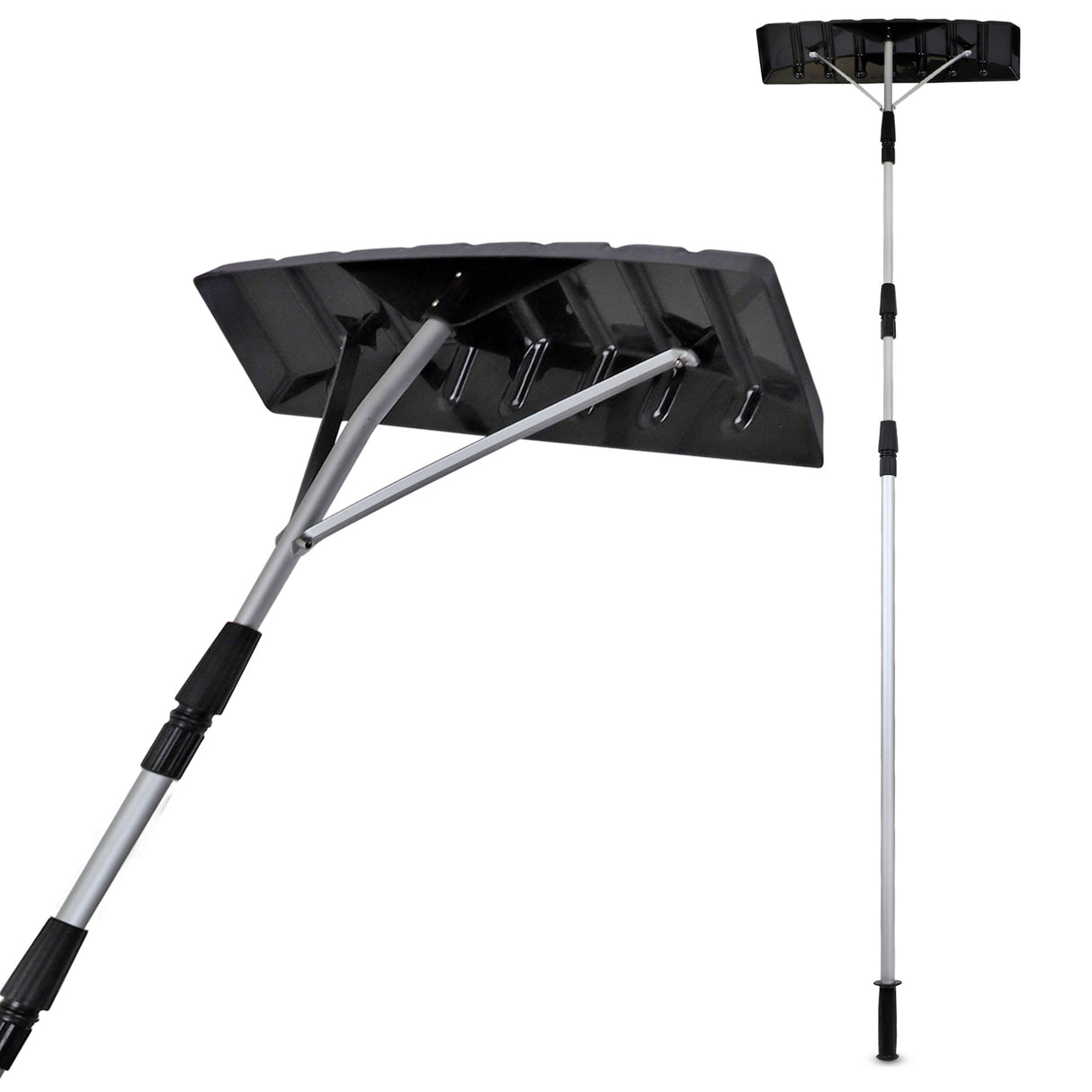 Snow Rake Shovel | Aluminum Snow & Leaf Removal Tool & Pusher Scraper for House Roof & Car with 24‰۝ Rolling Blade, Lightweight 5-21‰۪ Telescoping Extendable Handle & Nonslip Grip - LEHADAR
