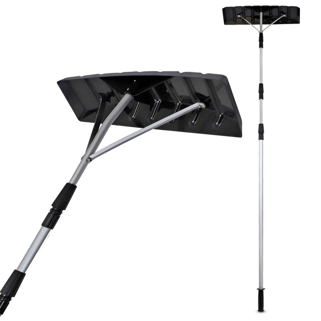 Snow Rake Shovel | Aluminum Snow & Leaf Removal Tool & Pusher Scraper for House Roof & Car with 24‰۝ Rolling Blade, Lightweight 5-21‰۪ Telescoping Extendable Handle & Nonslip Grip - LEHADAR