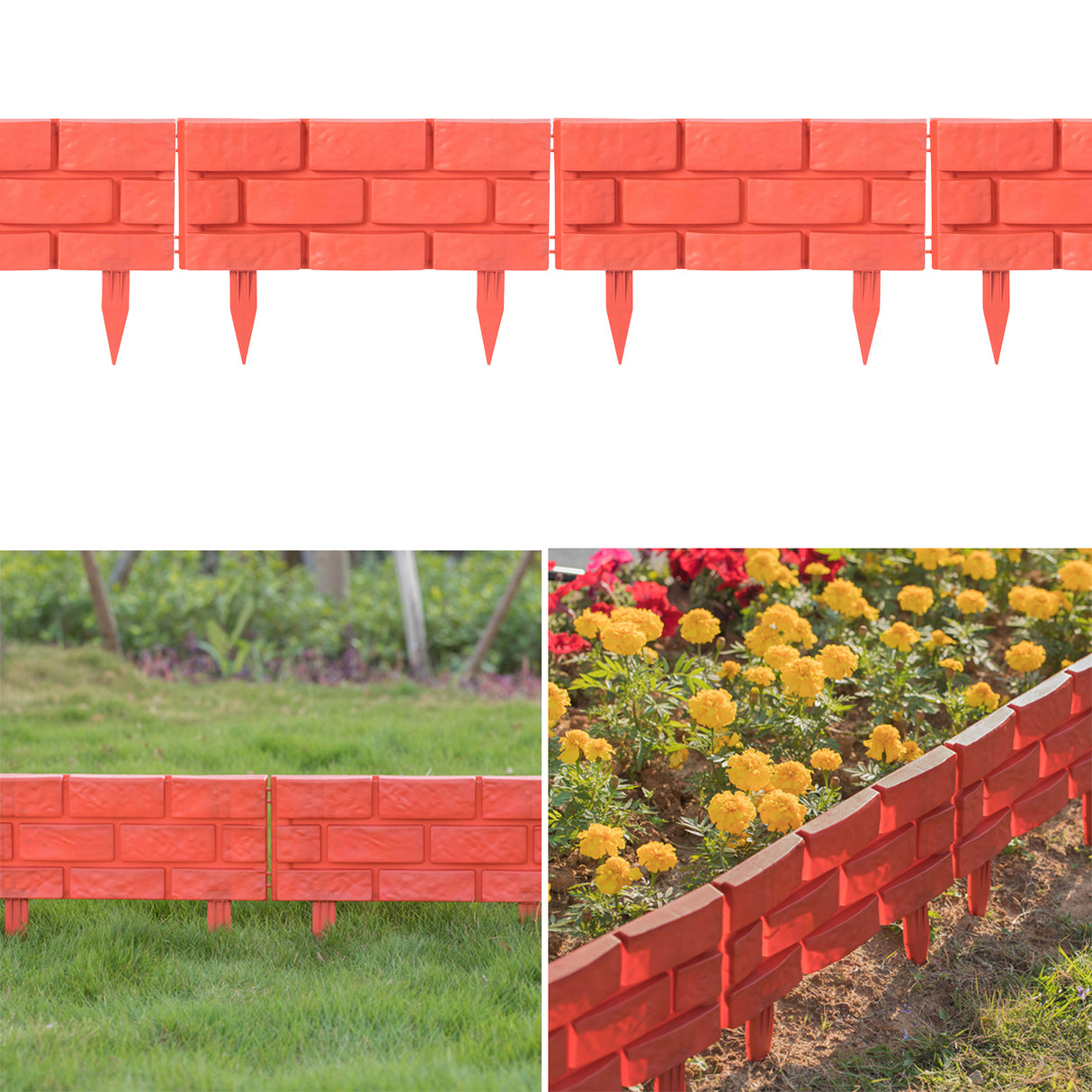 Outdoor Brick Stone Gate Lawn Edging Pack of 8, Red - LEHADAR
