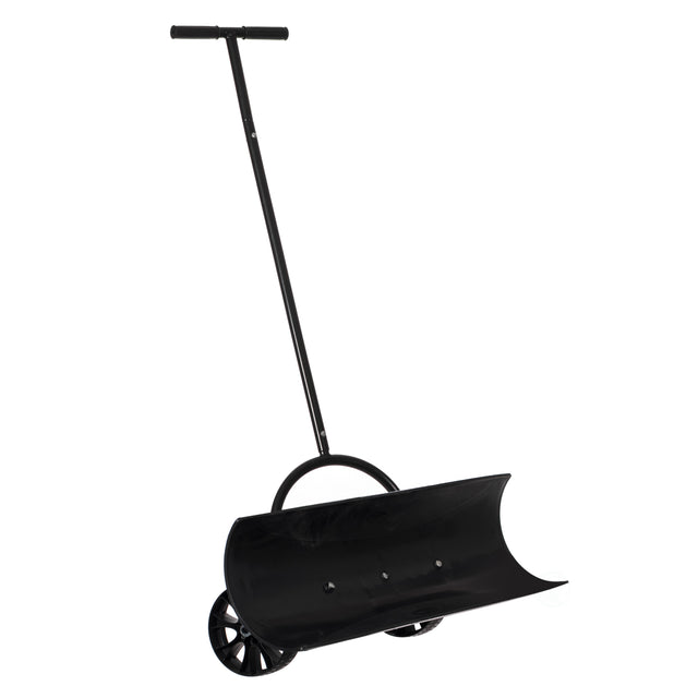 Black Heavy Duty Snow Shovel Rolling Pusher Remover with Wheels and Wide Blades - LEHADAR