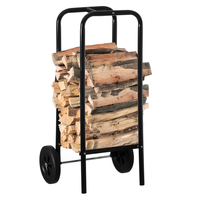Indoor and Outdoor Patio Steel Firewood Log Carrier, Wood Rack Storage Stacking Holder, Black - LEHADAR