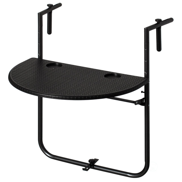 Indoor and Outdoor Rattan Decorative Plastic Foldable Balcony Table, Black - LEHADAR