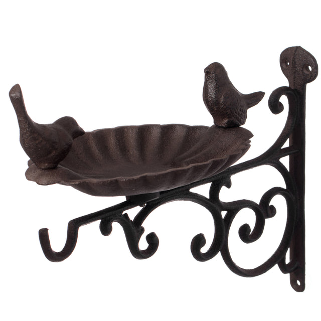 Outdoor Garden Wall Mounted Hanging Iron Bird Bath and Feeder Decor, Bronze - LEHADAR