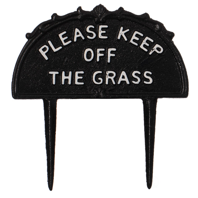 Decorative Please Keep Off The Grass Post, Outdoor Warning Ground Cast Iron Stake, Black - LEHADAR