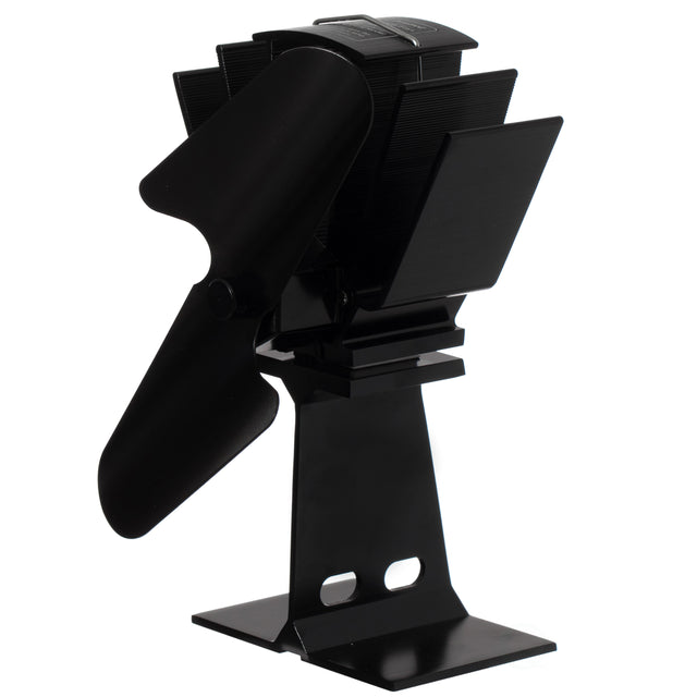 Black Indoor Heat Powered Aluminum 2-Blade Wood Stove Fan for Increasing Burning Fireplace - LEHADAR