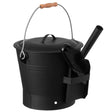 Black Iron Ash Bucket with Lid and Wood Handle Brush Use for Fire Pit, Wood Burning Stove and Grill - LEHADAR