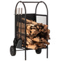 Indoor and Outdoor Patio Iron Firewood Log Cart with Wheels and Fireplace Tool Set, Black - LEHADAR