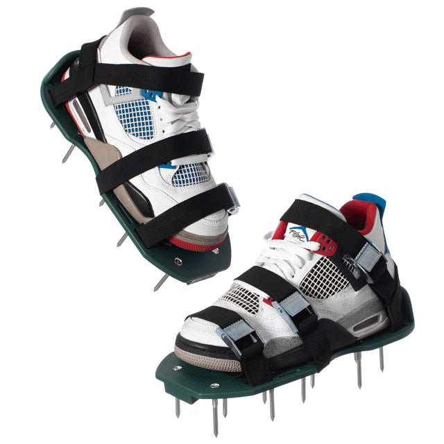 Lawn and Garden Aerator Spike Shoe With 3 Metal Buckle Straps, Green Spiked Sandal - LEHADAR
