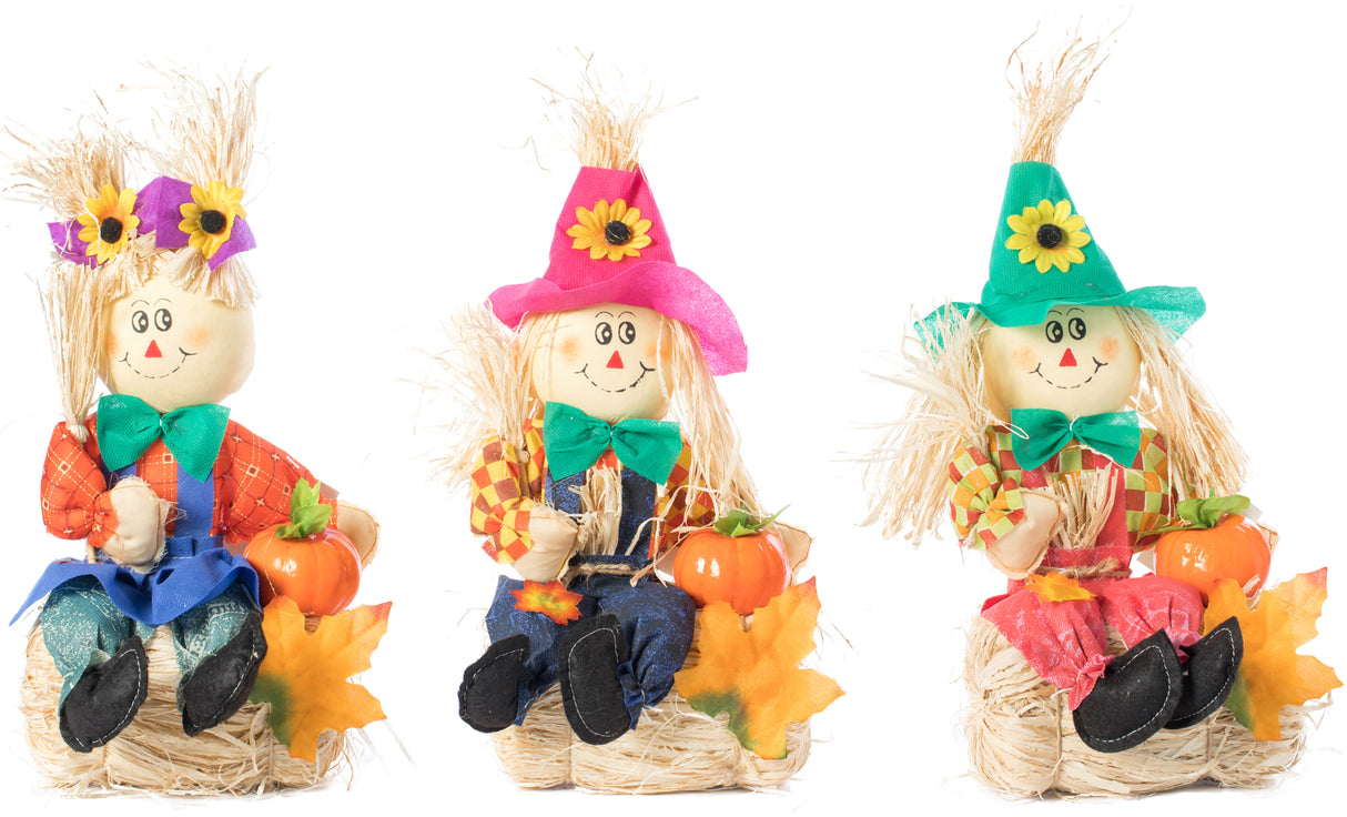 Gardenised 13 Inch Adorable Trio Yard Decor Featuring Outdoor Garden Scarecrows Relaxing Gracefully on Rustic Hay Bales. Perfect for Adding a Touch of Countryside Charm to your Outdoor Space - LEHADAR
