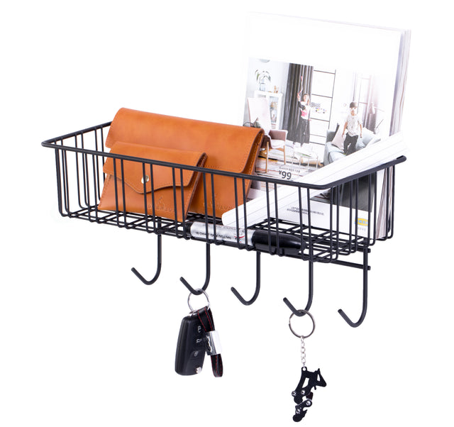 Wall Mount Key Holder - Convenient Key Rack, Mail Organizer, Coat Hooks, Dog Leash Holder, Wallet and Sunglasses Storage Shelf with Durable Hooks - Perfect for Bathroom, Bedroom, Hallway or Entryway - LEHADAR
