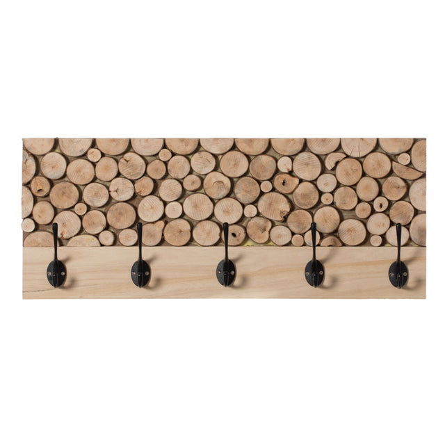 Natural Wood Hook Rack with Five Hooks for Entryway, Office, Bedroom, and Playroom - LEHADAR