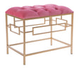 Rectangle Tufted Pink Velvet Gold Metal Stool - LEHADAR