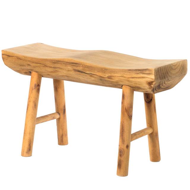 Rustic Carved Wood Natural Edge Entryway Log Accent Bench - LEHADAR