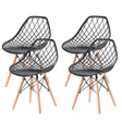 Mid-Century Modern Style Plastic DSW Shell Dining Chair with Lattice Back and Wooden Dowel Eiffel Legs, Set of 4 Black - LEHADAR