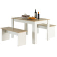 White Modern Wooden Dining Table with Two Benches, Three Piece Set, Writing Desk - LEHADAR