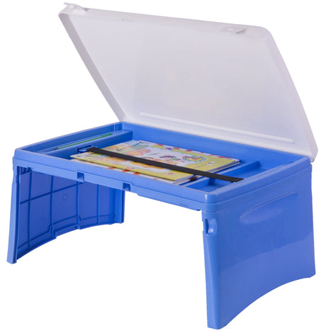 Kids Portable Fold-able Plastic Lap Tray, Blue and White - LEHADAR